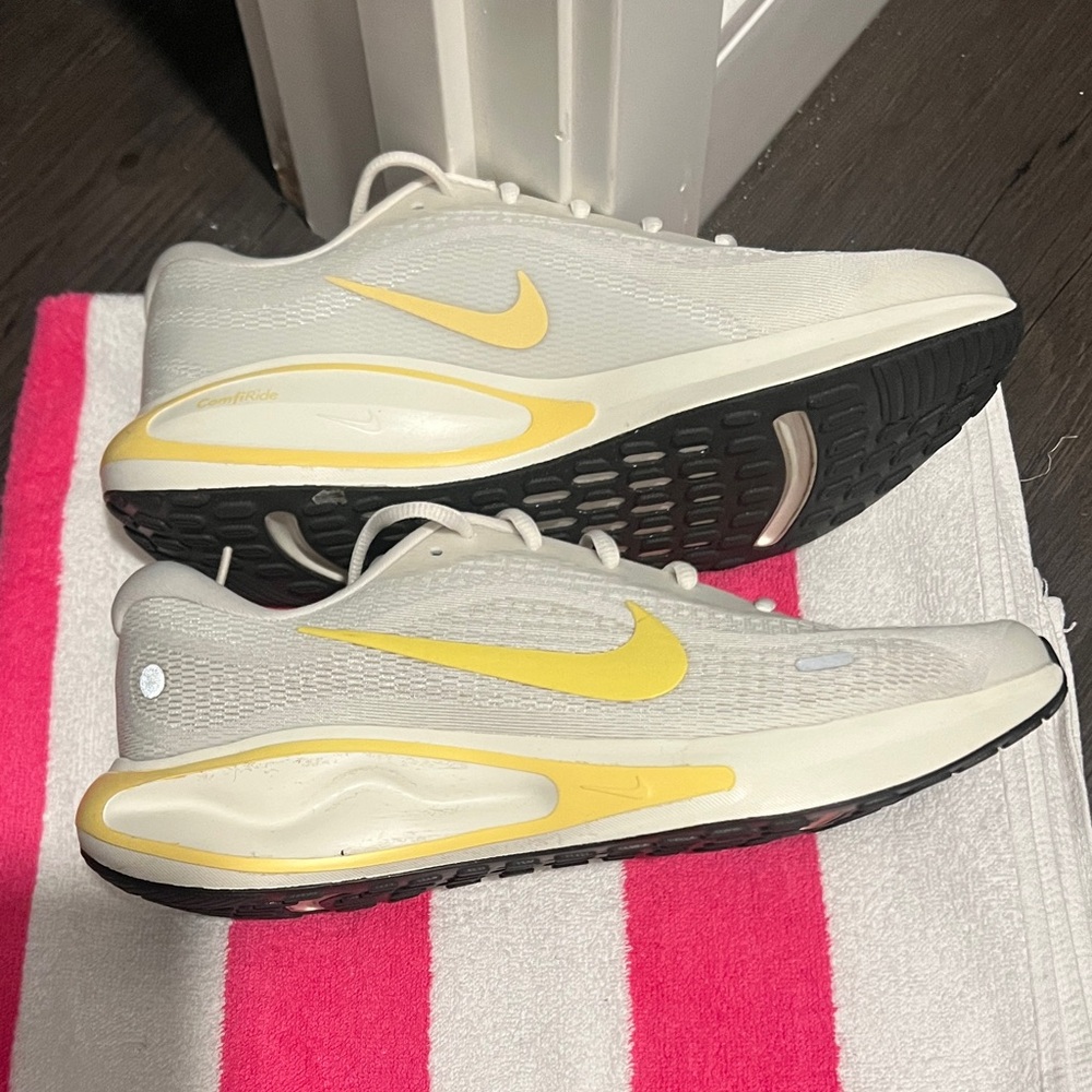 Women’s Nike Cream, Gray and Yellow Athletic Shoes